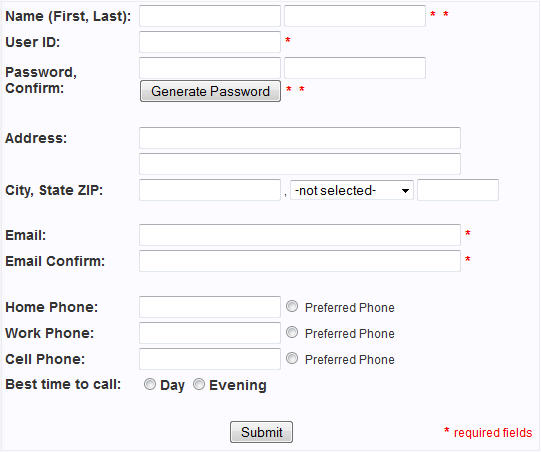 account creation form