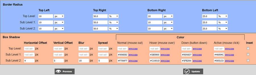 Edit Menu Styles - Border Radius and Box Shadow