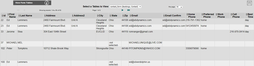 View Form Tables